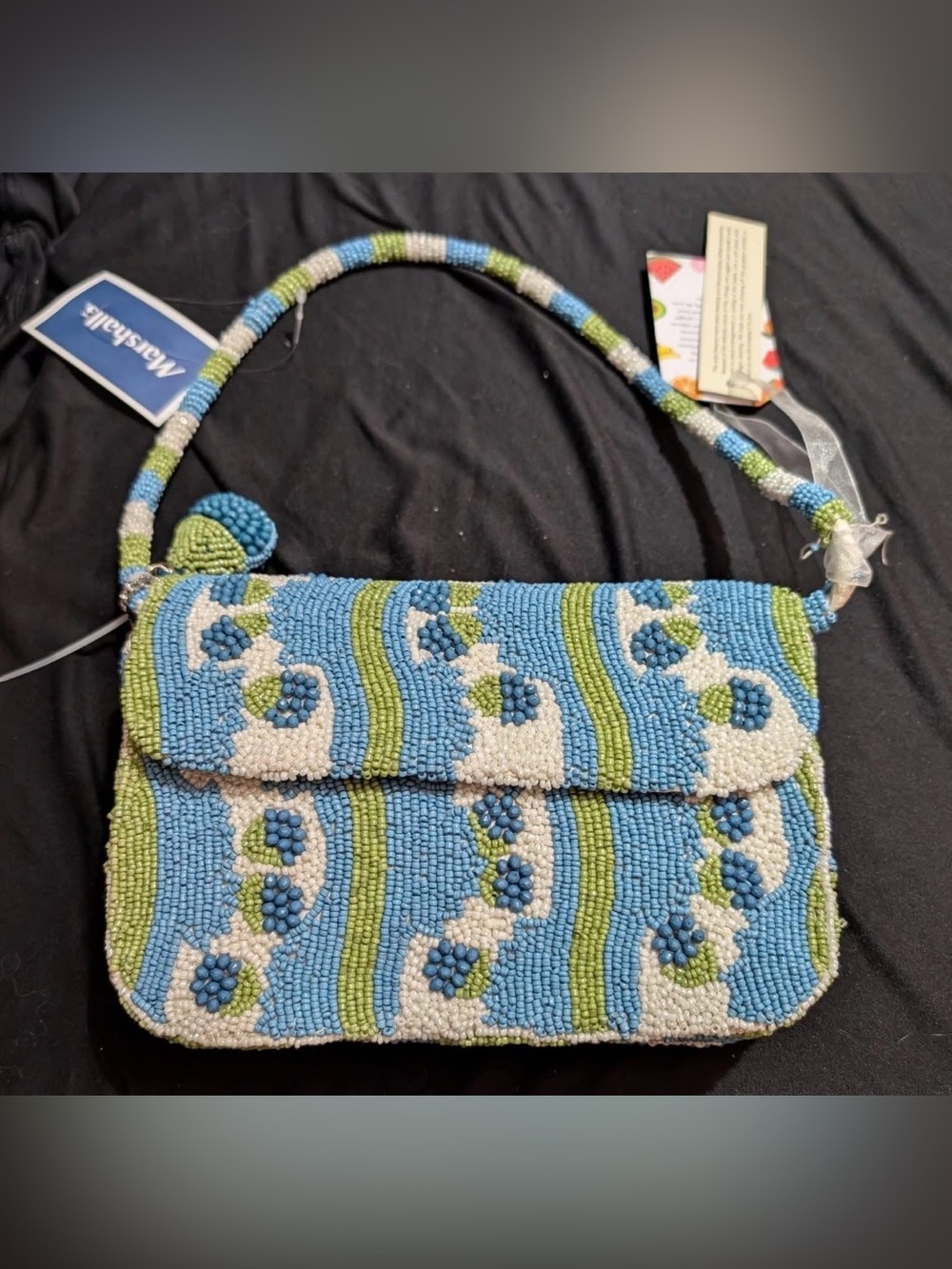 Beaded Blue & Green Blueberries Shoulder Bag